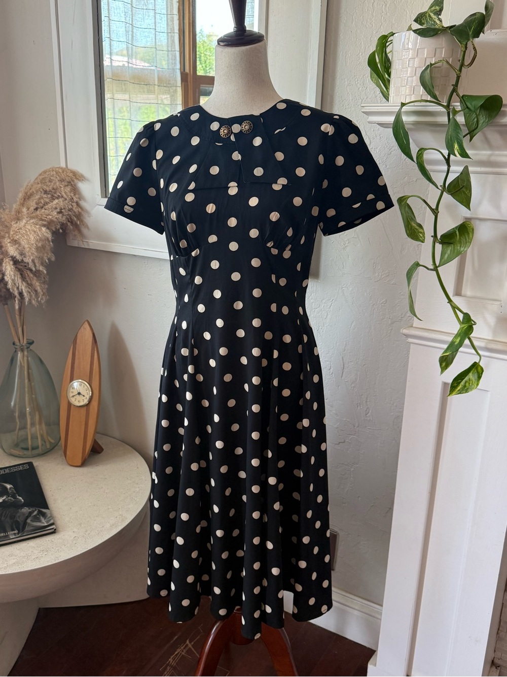 Hell Bunny Black Dress with Cream Polka Dots